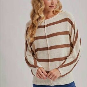 Elegant Cream and Brown Striped Women's Sweater
